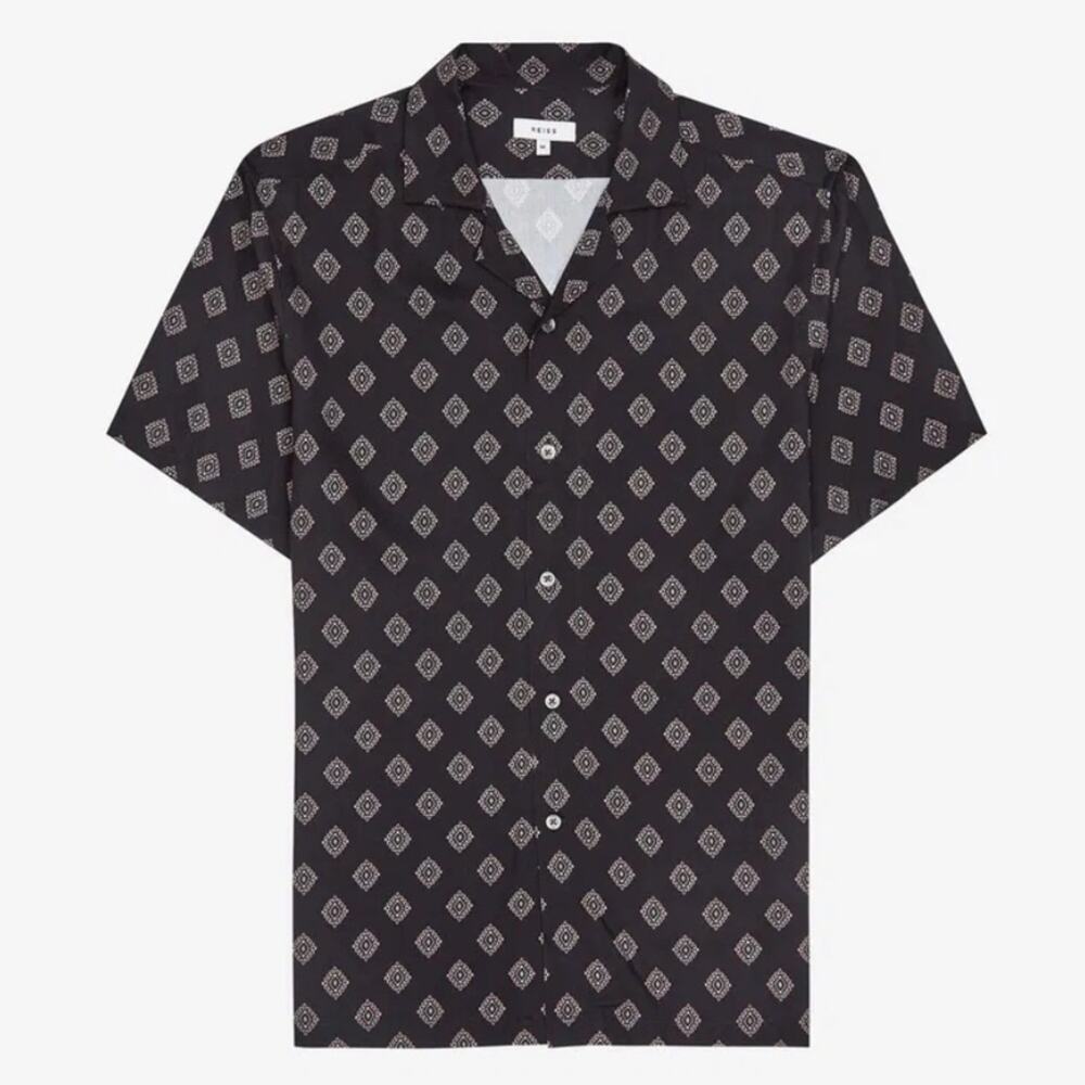 Reiss Joss Medallion Printed Cuban Collar Shirt XXL NWT